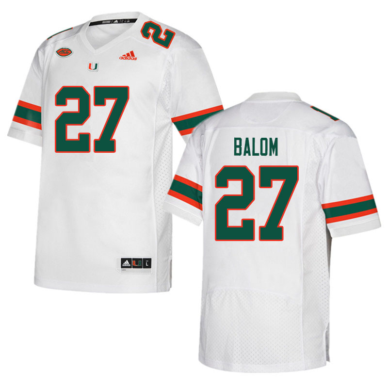 Men #27 Brian Balom Miami Hurricanes College Football Jerseys Sale-White - Click Image to Close